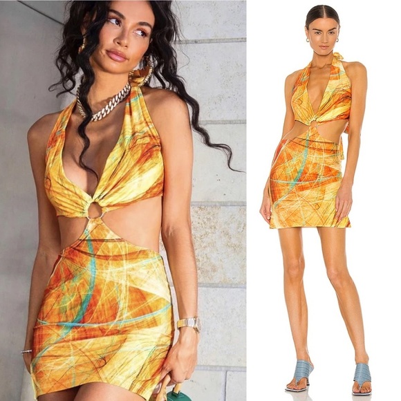 Farai London Gaia Mini Dress Canary Yellow Small - Picture 1 of 7
